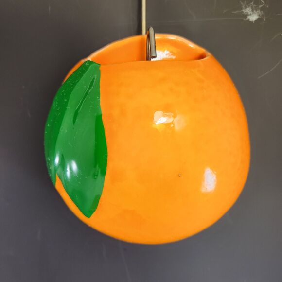 Fruit Wall Pocket Vase Set 2 Red Apple Orange Leaf Vintage Planter Hanging VTG - Picture 7 of 10